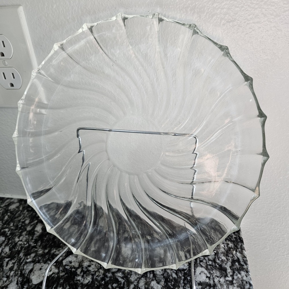 Vintage clear glass swirl serving plate